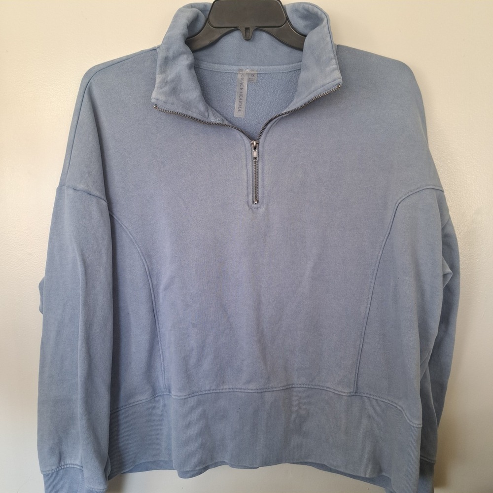 Grace and Karma Blue Cozy Karma Twist Mock Neck Sweatshirt Womens Sz 1X
